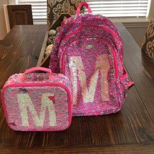 Justice sequin backpack with matching lunchbox